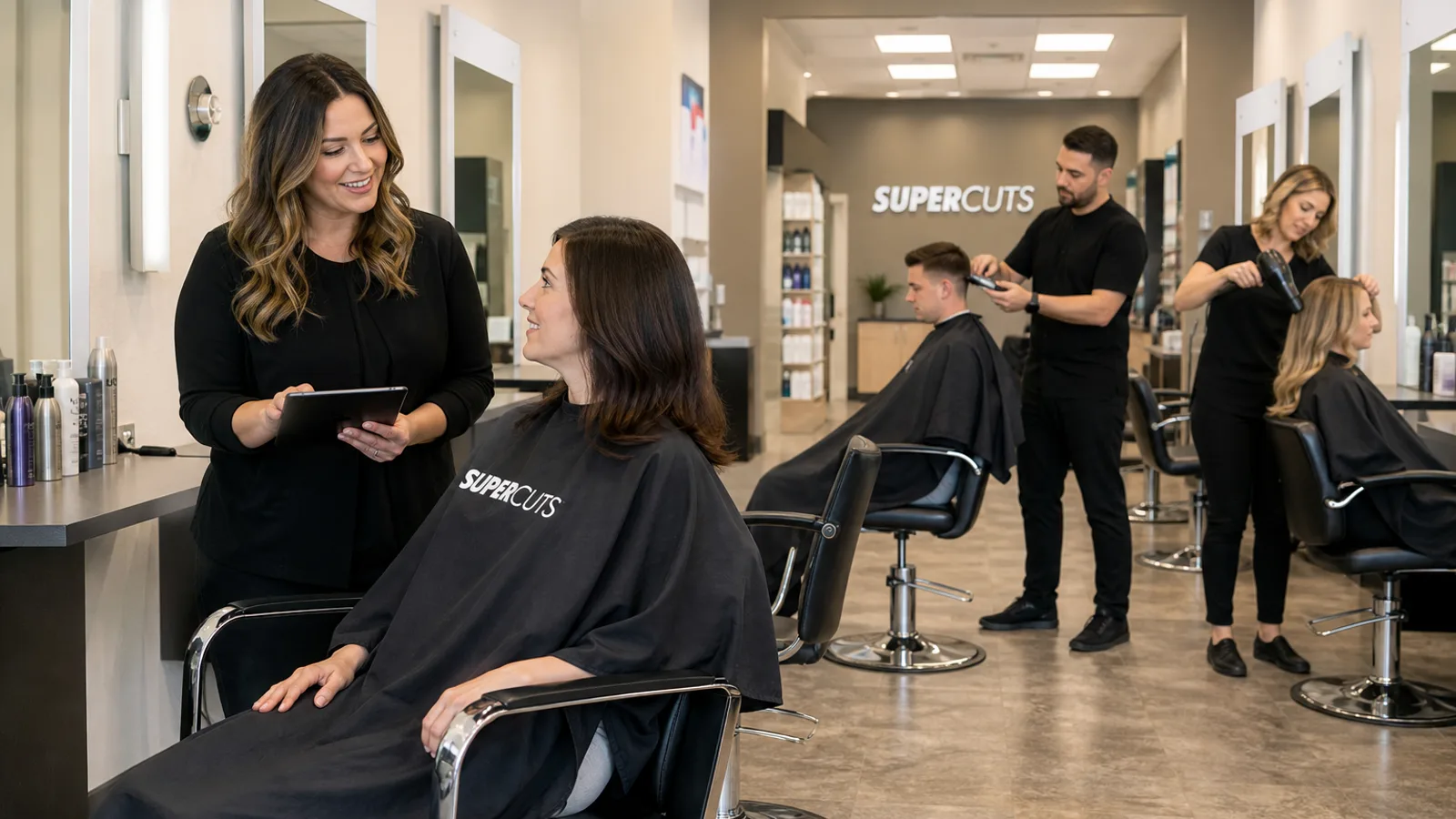 Salon team working together in a Supercuts salon